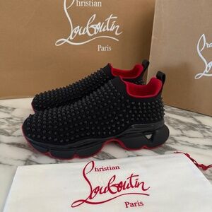 Christian Louboutin 1190270 Men's Black Spike-Sock Flat Neoprene, sizes